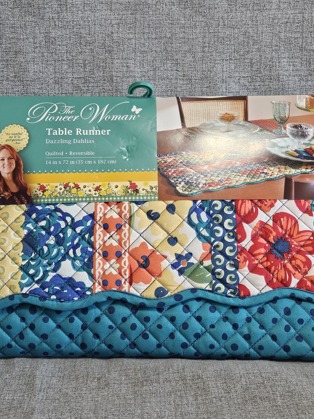 The Pioneer Woman Quilted Table Runner in Teal, Red, Blue, Yellow